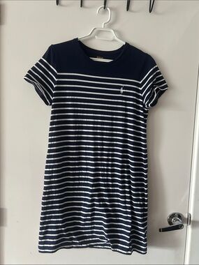 Like new Polo by Ralph Lauren Navy and White Striped Tee Dress